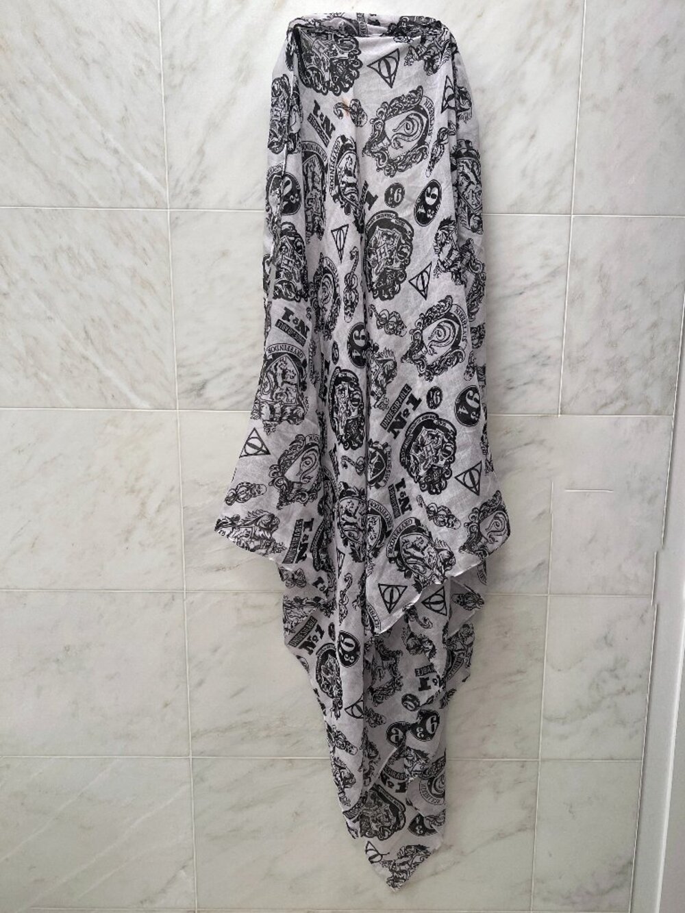 Harry Potter all over print semi-sheer scarf, white with black, OS